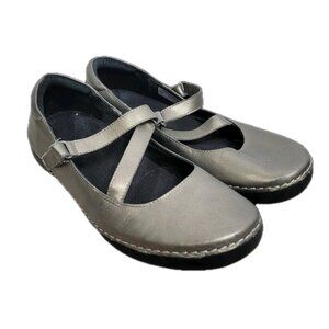 Vionic Orthaheel Judith Silver Pewter Metallic Comfort Mary Jane Flats Size 8.5